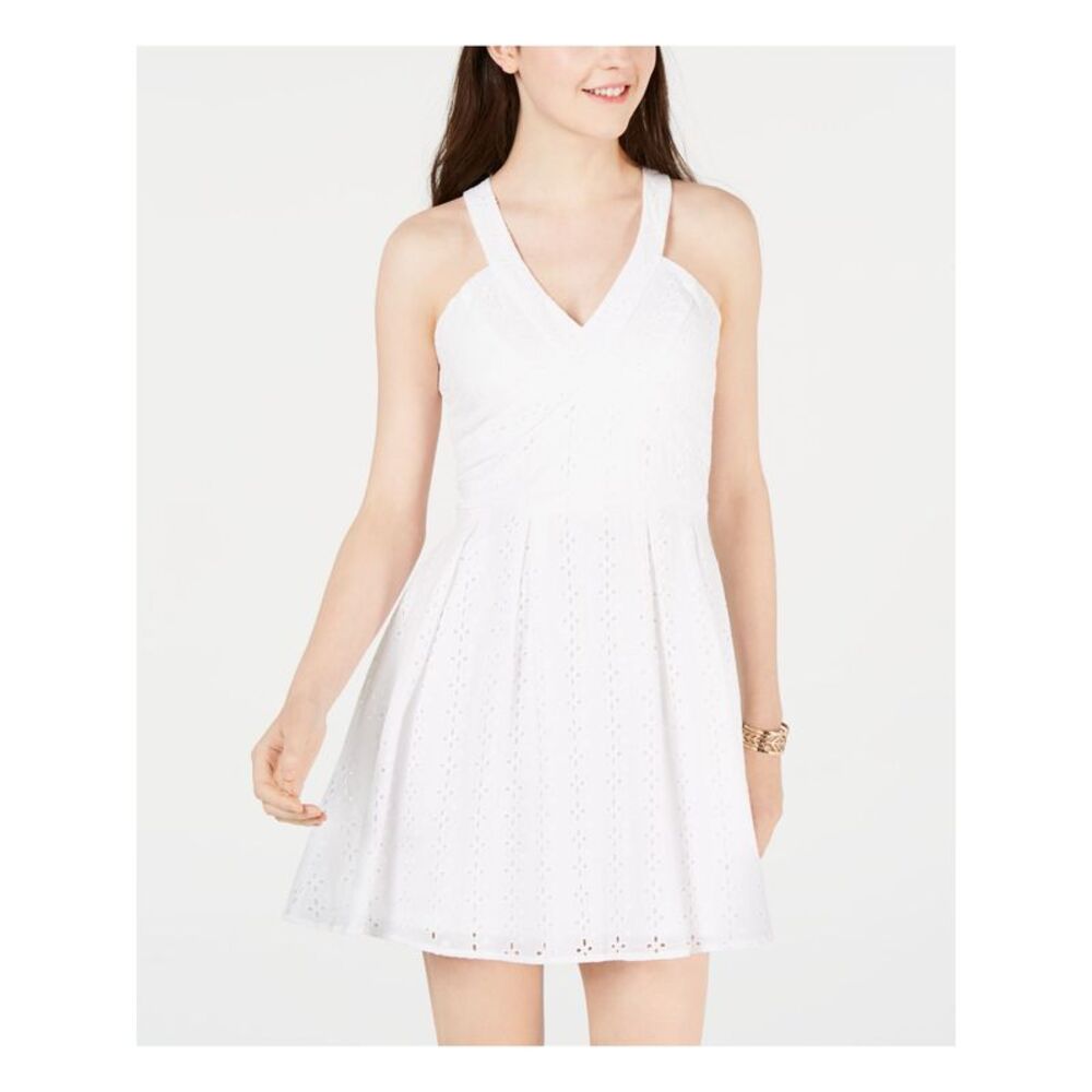 CRYSTAL DOLLS Womens Fit + Flare Short Dress White Sleeveless V Neck Juniors 9